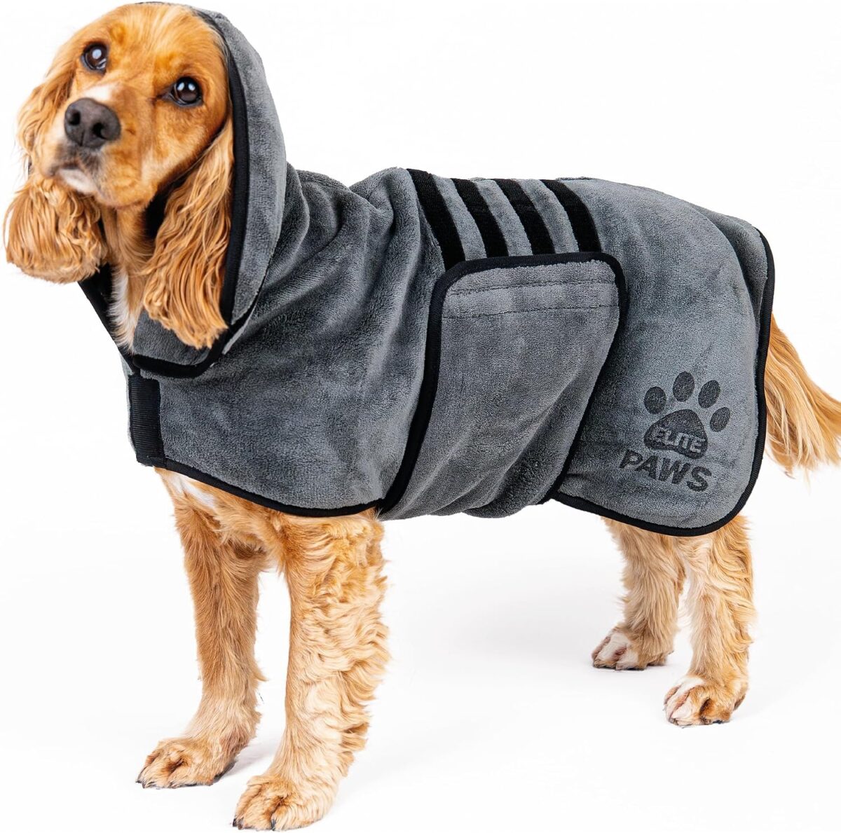 elite paws uk luxury dog drying coat, absorbent microfibre robe