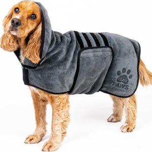 elite paws uk luxury dog drying coat, absorbent microfibre robe