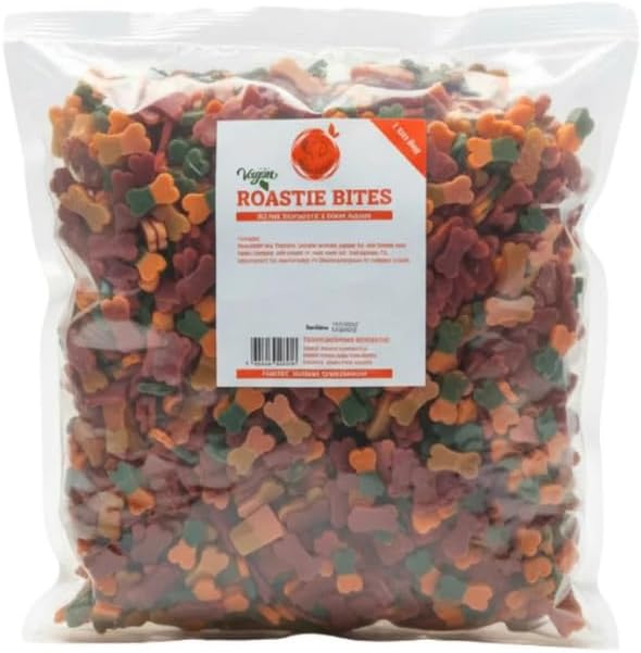 maks'patch roastie bites vegan dog training treats 100g – three roast flavours, grain free, hypoallergenic, low fat, plant based