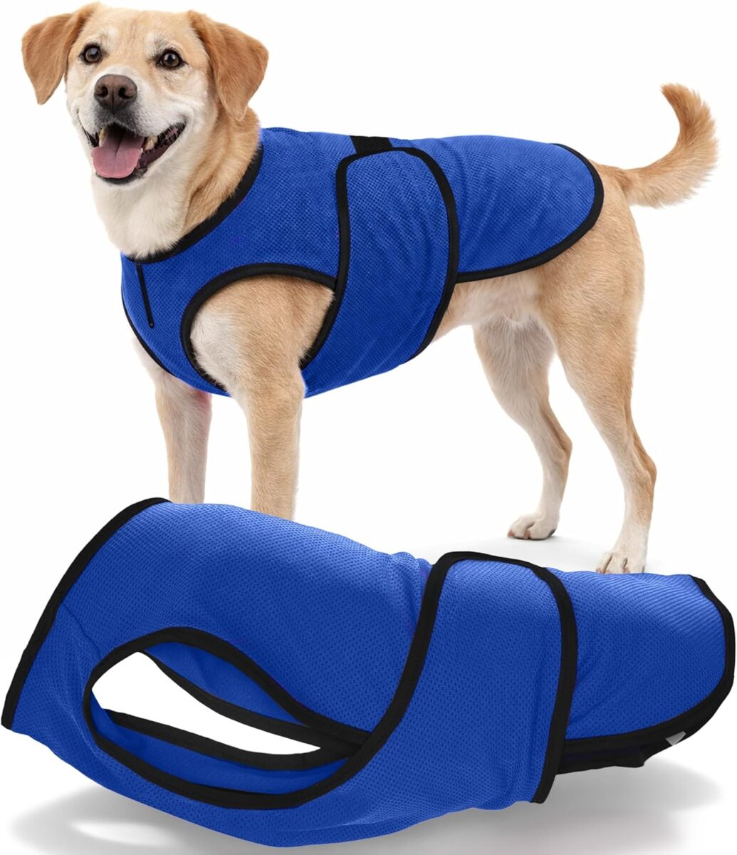 dog cooling vest easy on/off cooling coat with double quick adjust strap & zip neck