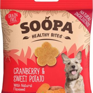 soopa cranberry & sweet potato healthy bites training treats, low calorie, superfood, vegan, 50 g, 1 pack
